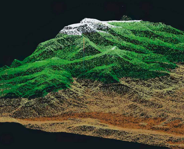 Imagen en 3D de una montaña cubierta de hierba verde, destacando su forma y textura natural.